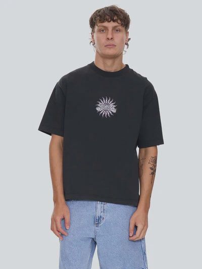 Peace Power Embro Box Fit Oversize Cropped Tee - Pirate Black, Size: M