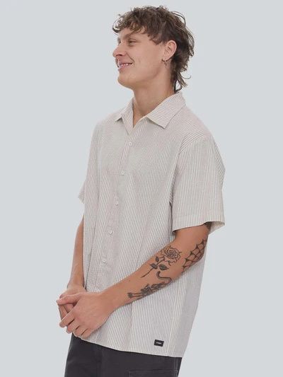Beauty Around Us Short Sleeve Stripe Work Shirt - Acorn