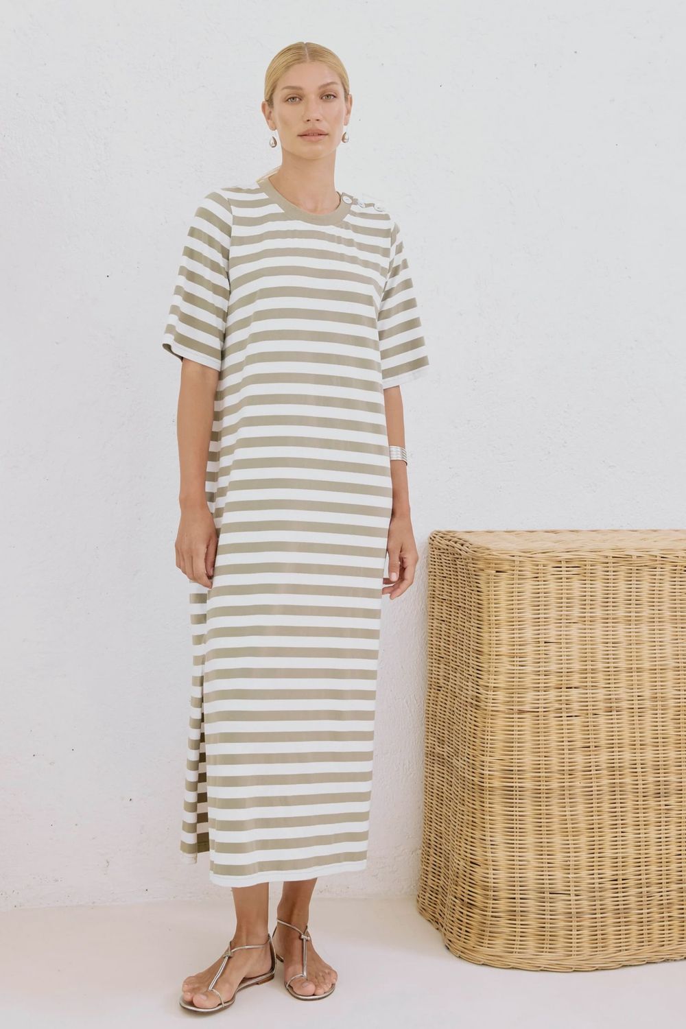 Studio Stripe Tshirt Dress - Olive