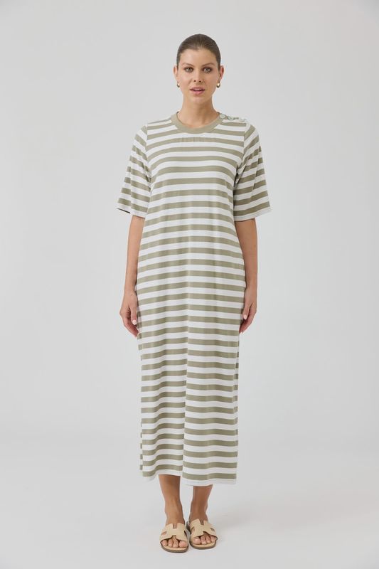 Studio Stripe Tshirt Dress - Olive