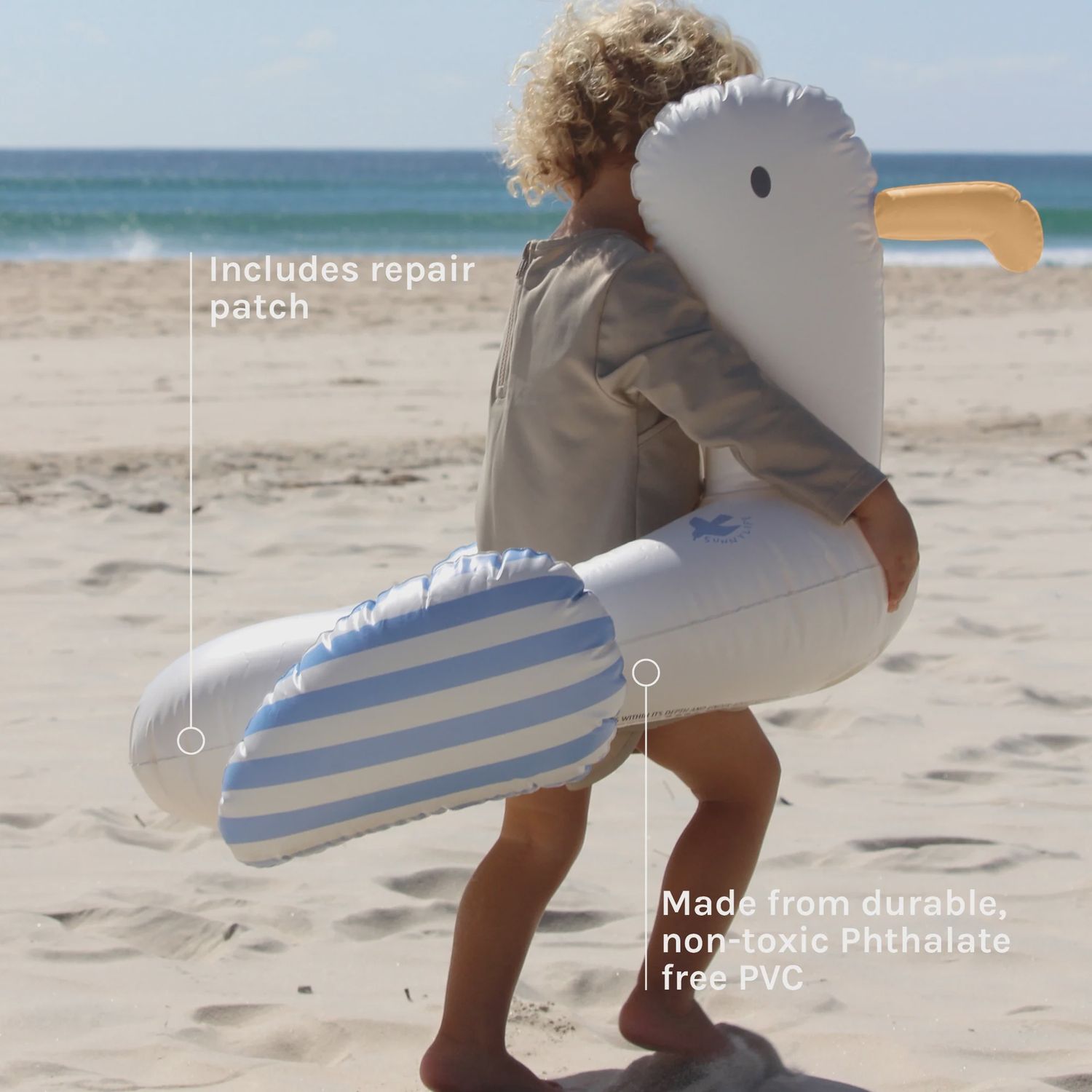 KIDS TUBE POOL RING - SAMMY THE SEAGULL BLUE STRIPE