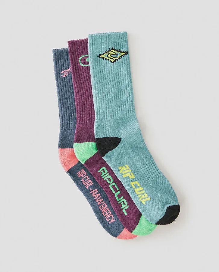 Retro Crew Sock 3-PK, Colour: Pine Night