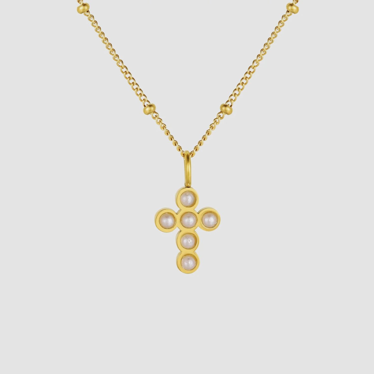 Pearl Cross Necklace, Colour: Gold