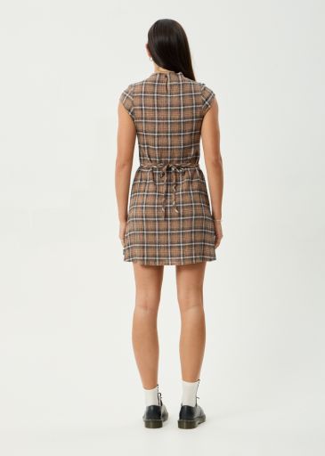 Elodie - Hemp Seersucker Mini Dress - Coffee Check