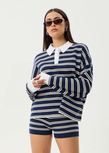 Delta - Recycled Knit Shirt - Navy Stripe, Size: XS