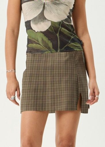 Joanna Shadow - Recycled Mini Skirt - Stone Check, Size: XS