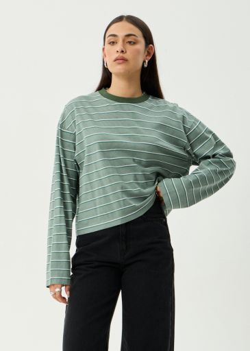 Altitude - Recycled Long Sleeve Tee - Pine Stripe, Size: XS