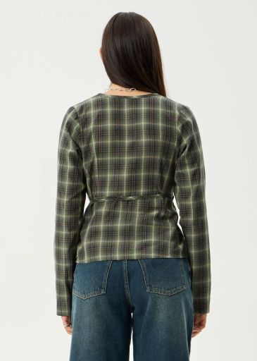 Jonah  Recycled Long Sleeve Top - Deep Olive Check
