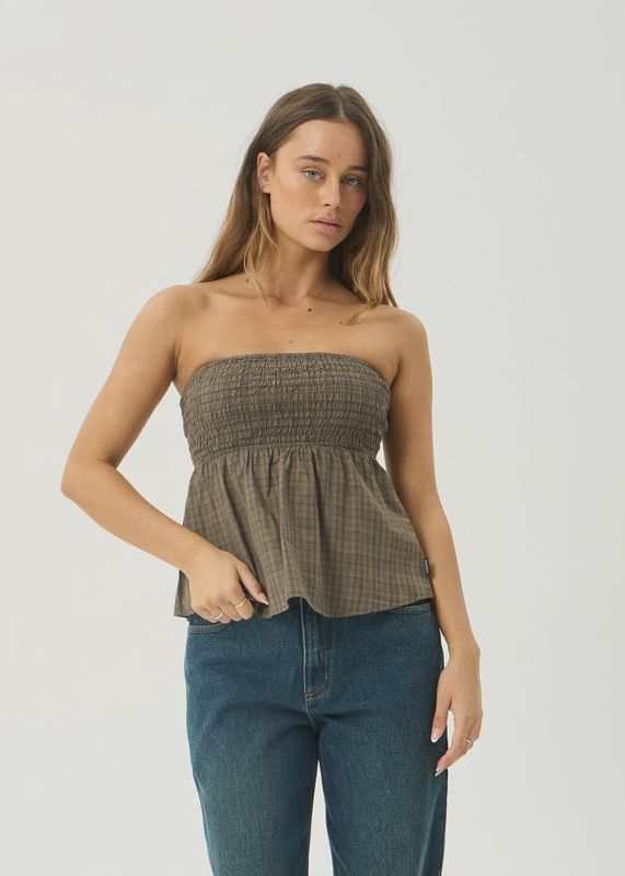 Mina Shadow - Recycled Strapless Top - Stone Check