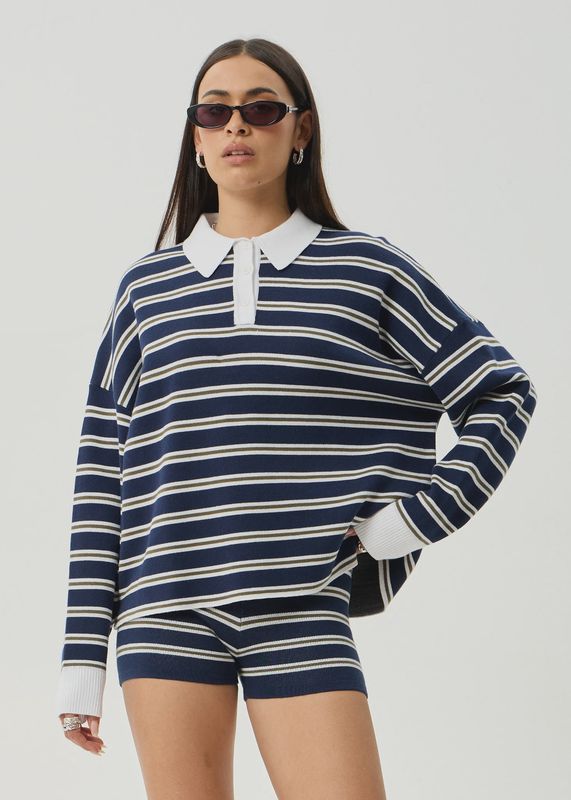 Delta - Recycled Knit Short - Navy Stripe