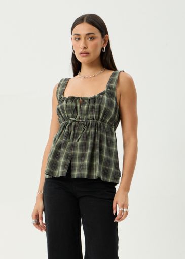 Jonah - Recycled Tie Top - Deep Olive Check, Size: XS