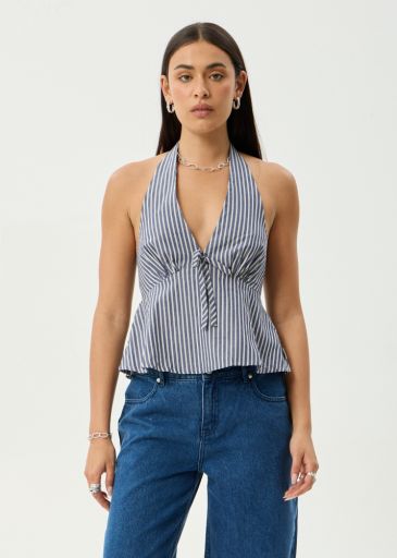 Delta - Organic Halter Top - Navy Stripe, Size: XS