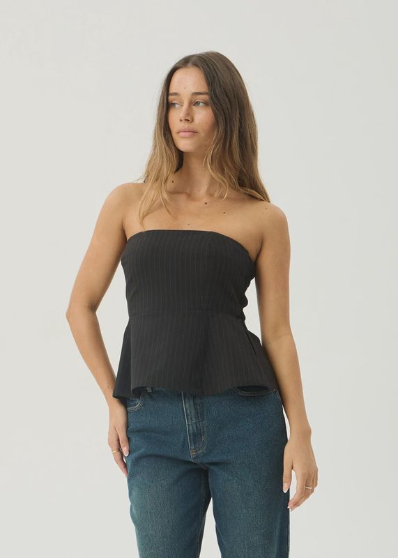 Lilo - Recycled Pinstripe Strapless Top - Black