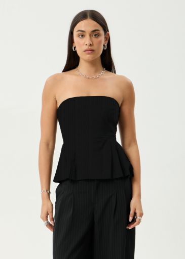 Lilo - Recycled Pinstripe Strapless Top - Black, Size: XS