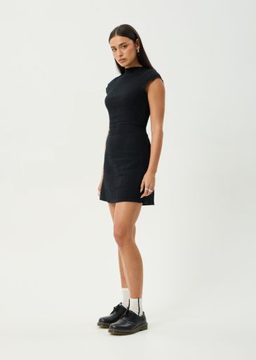 Elodie -  Hemp Seersucker Mini Dress - Black