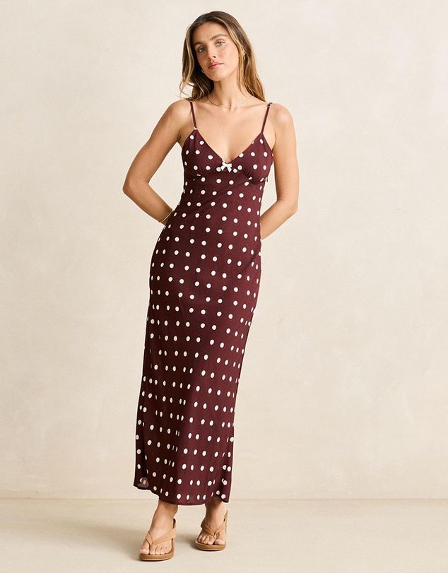 POLKA DOT BIAS MIDI DRESS, Size: 14