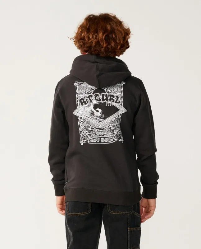 SURF SHACK ART HOOD-Washed Black