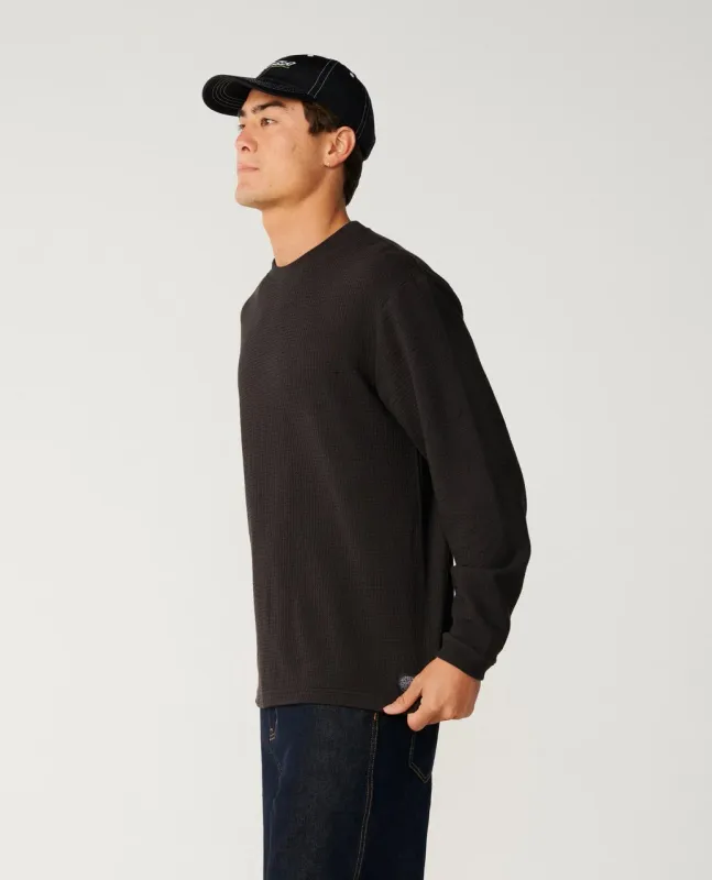 PREMIUM SURF WAFFLE L/S  TEE- WASHED BLACK
