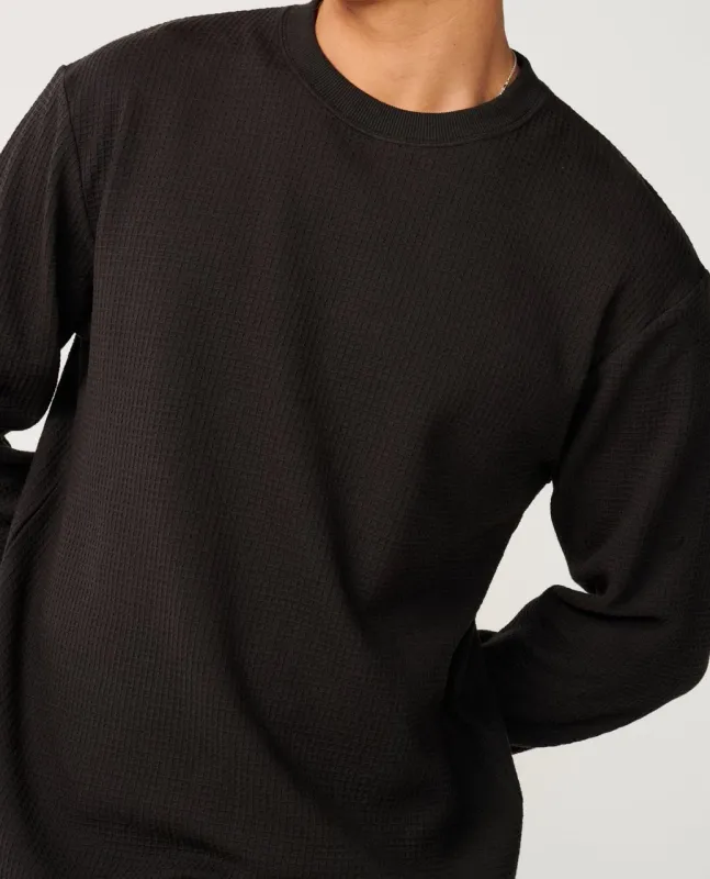 PREMIUM SURF WAFFLE L/S  TEE- WASHED BLACK