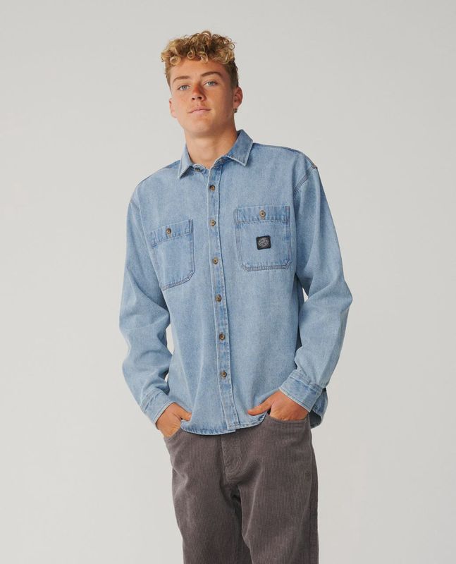 Classic Surf Denim Long sleeve Shirt- Washed Blue