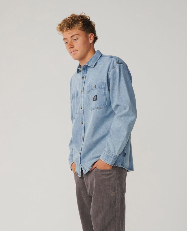 Classic Surf Denim Long sleeve Shirt- Washed Blue