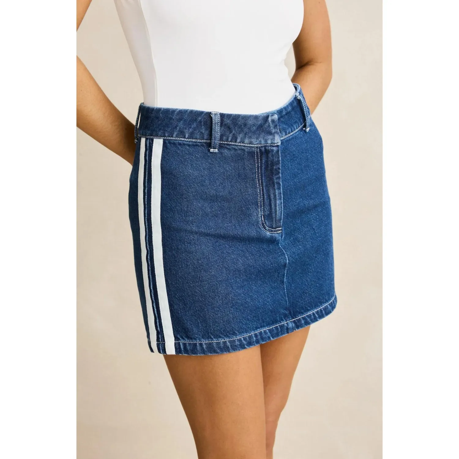 CONTRAST DENIM SKIRT, Size: 10