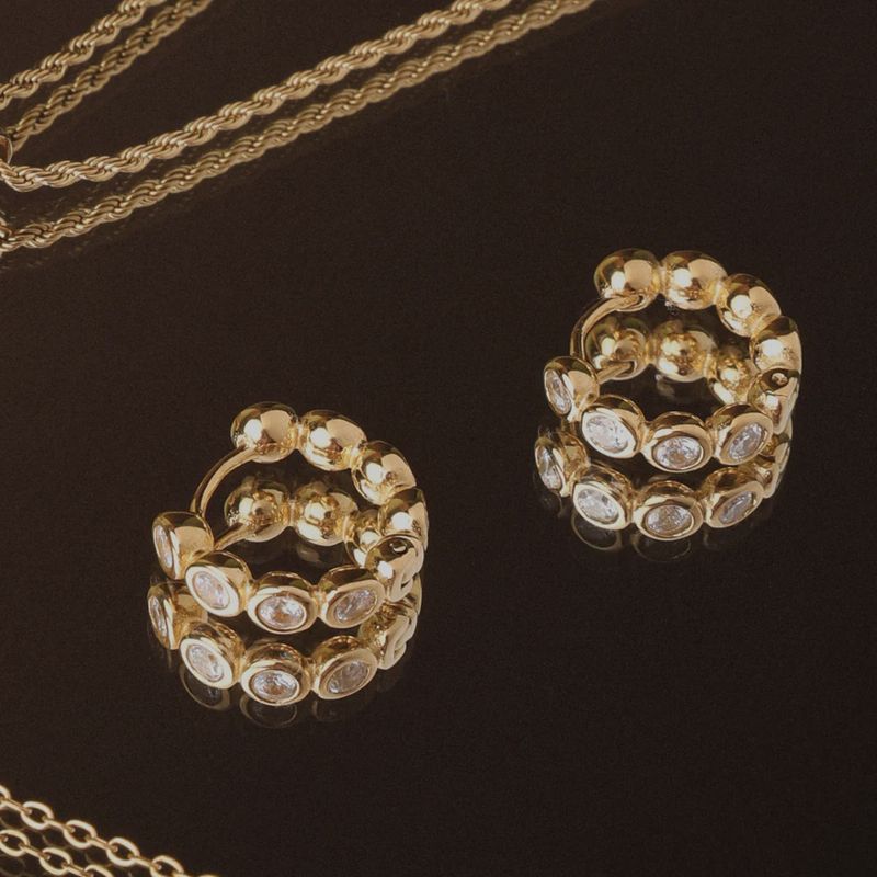 Beaded Diamond Hoops