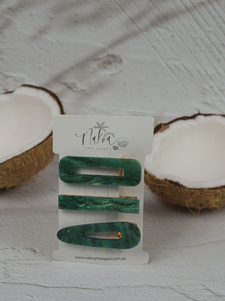 Hair Clip - Set of 3 - Acetate - Green Envy