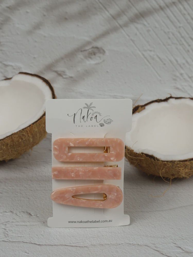 Hair Clip - Set of 3 - Acetate - Light Pink