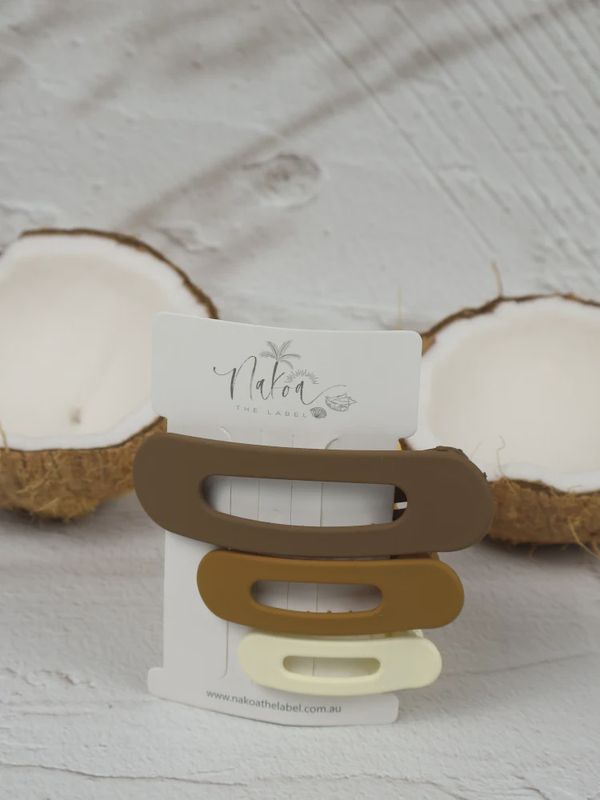 Oval Hair Clip - Set of 3 - Beige