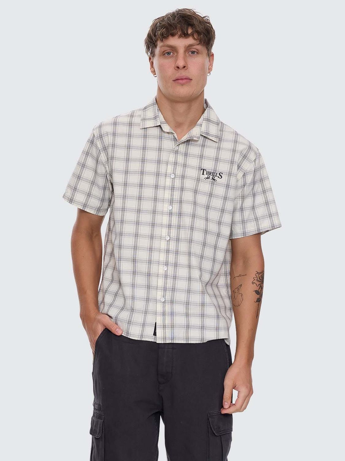 Touch The Sky Check Short Sleeve Cropped Shirt - Heritage White