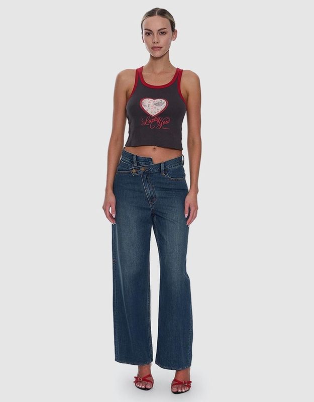 Kai Wrap Mid Rise Baggy Jean - Teal Blue
