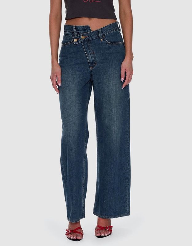 Kai Wrap Mid Rise Baggy Jean - Teal Blue