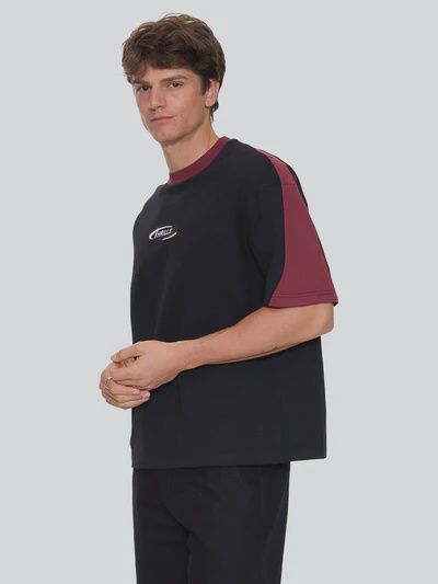 Spectral Panel Box Fit Oversize Cropped Tee - Black