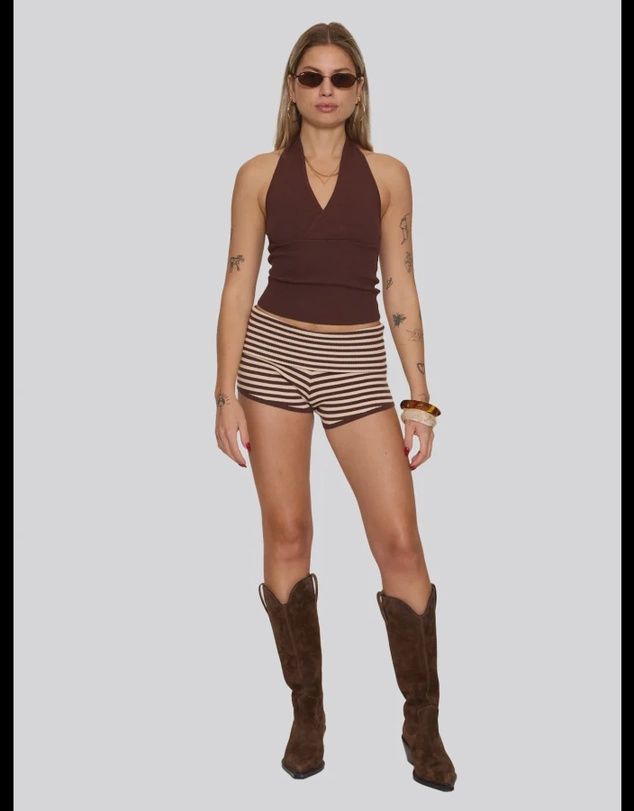 Dayna Knit Halter Top - Bitter Chocolate