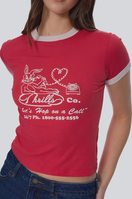 Hop On A Call Ringer Boy Tee - Flame Red