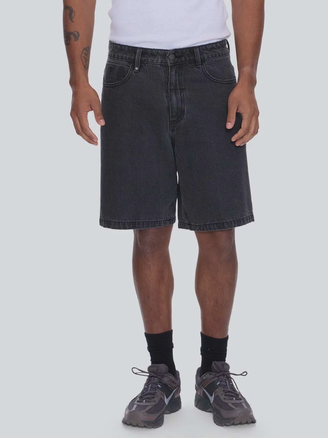 Against All Odds Mid Slacker Relaxed Long Denim Short - Ash Black