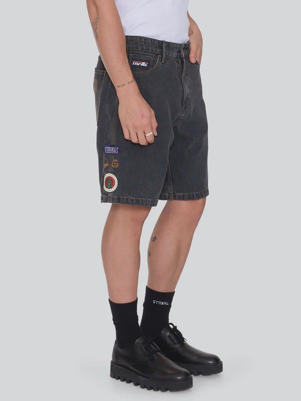 Against All Odds Mid Slacker Relaxed Long Denim Short - Ash Black