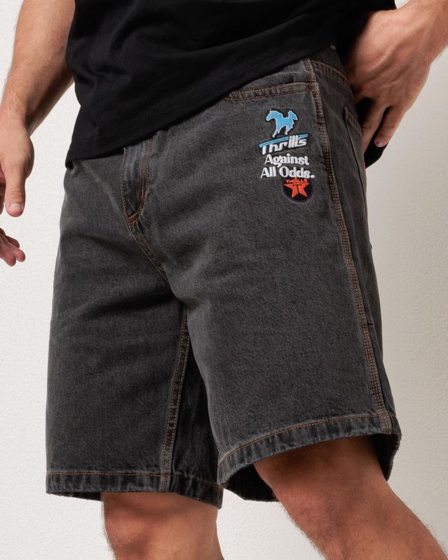 Against All Odds Mid Slacker Relaxed Long Denim Short - Ash Black