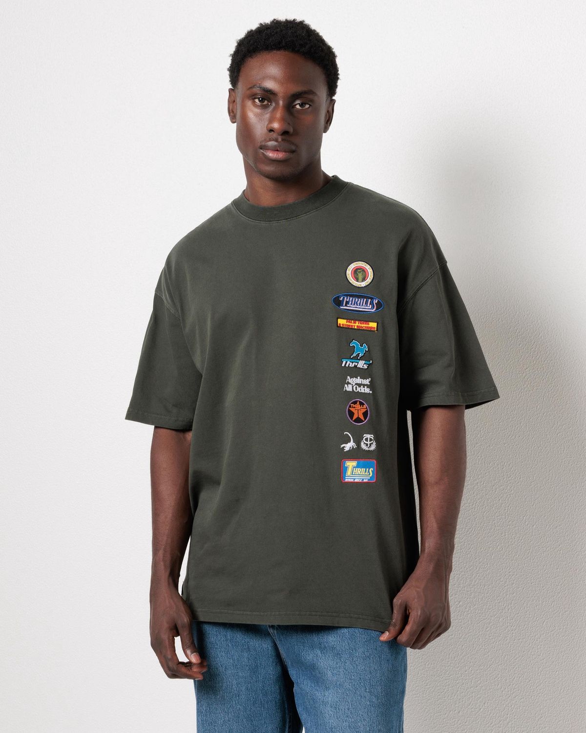 Against All Odds Box Fit Oversize Cropped Tee - Oil Green
