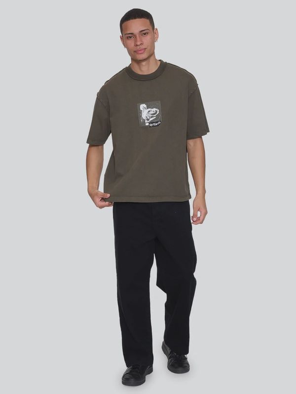 Rose Brigade Box Fit Oversize Cropped Tee - Olive Night