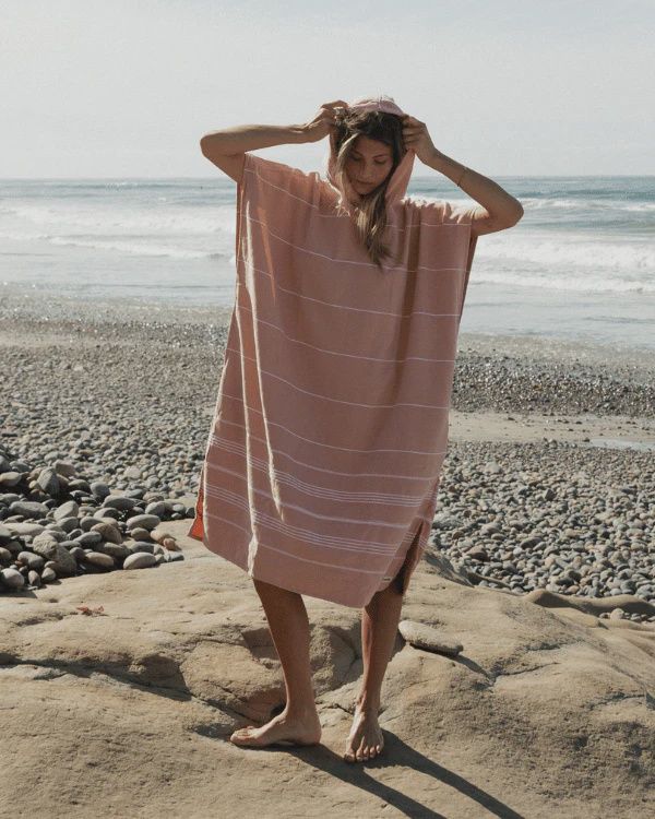 Classic Stripe Hooded Poncho - Misty Rose