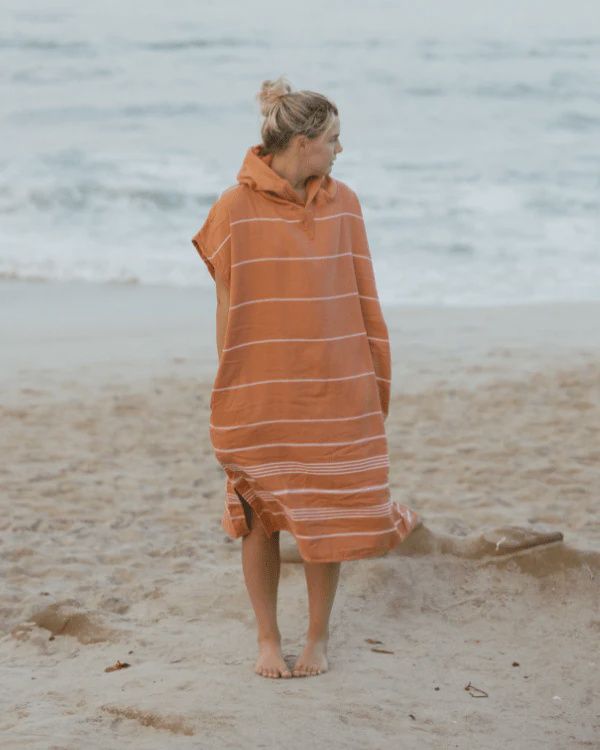 Classic Stripe Hooded Poncho - Dusty Pink
