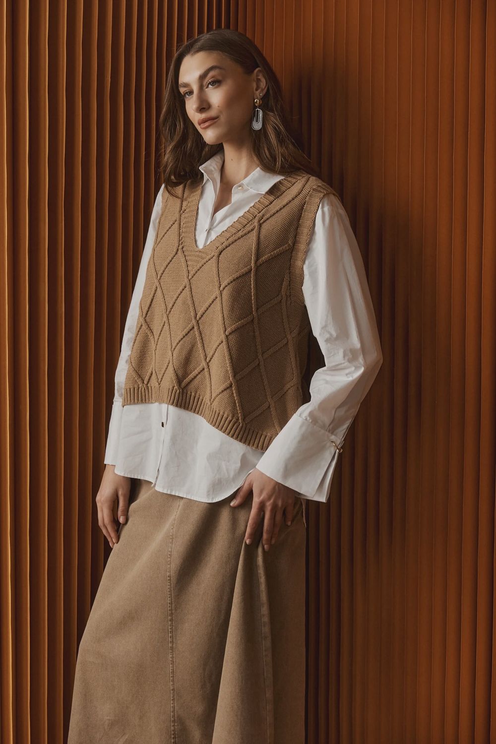 LIORA KNIT VEST - MOCHA, Size: XS