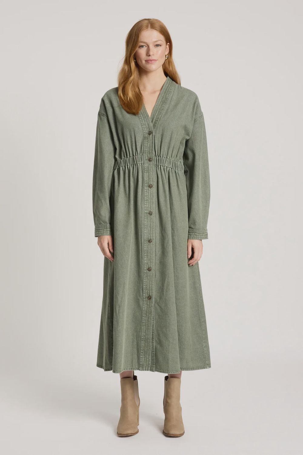 BODHI DENIM DRESS - OLIVE