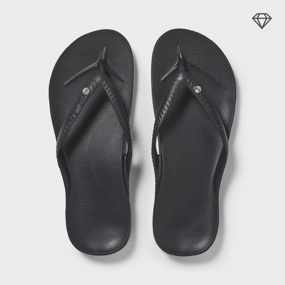Crystal Black Arch Support Thongs, Size: M5/W6