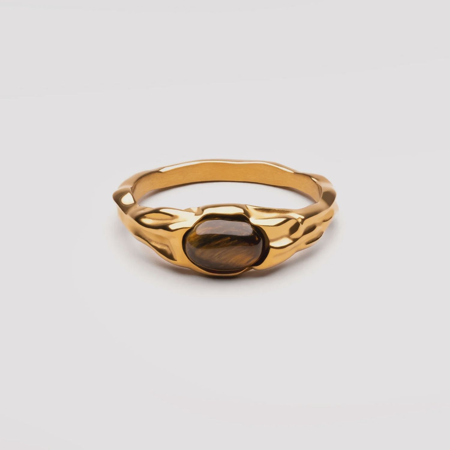 Tiger Eye Ring, Colour: Gold, Size: Size 8