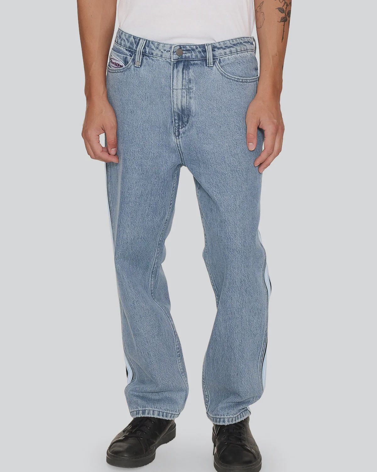 Split Decisions Slacker Relaxed Denim Jean - Vintage Stone Blue, Size: 28