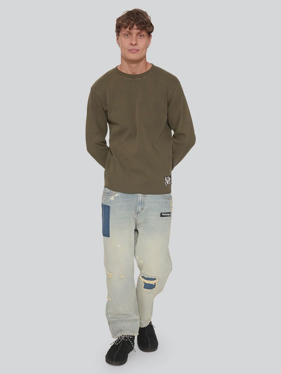 New Delusions Waffle Long Sleeve - Olive Night, Size: S