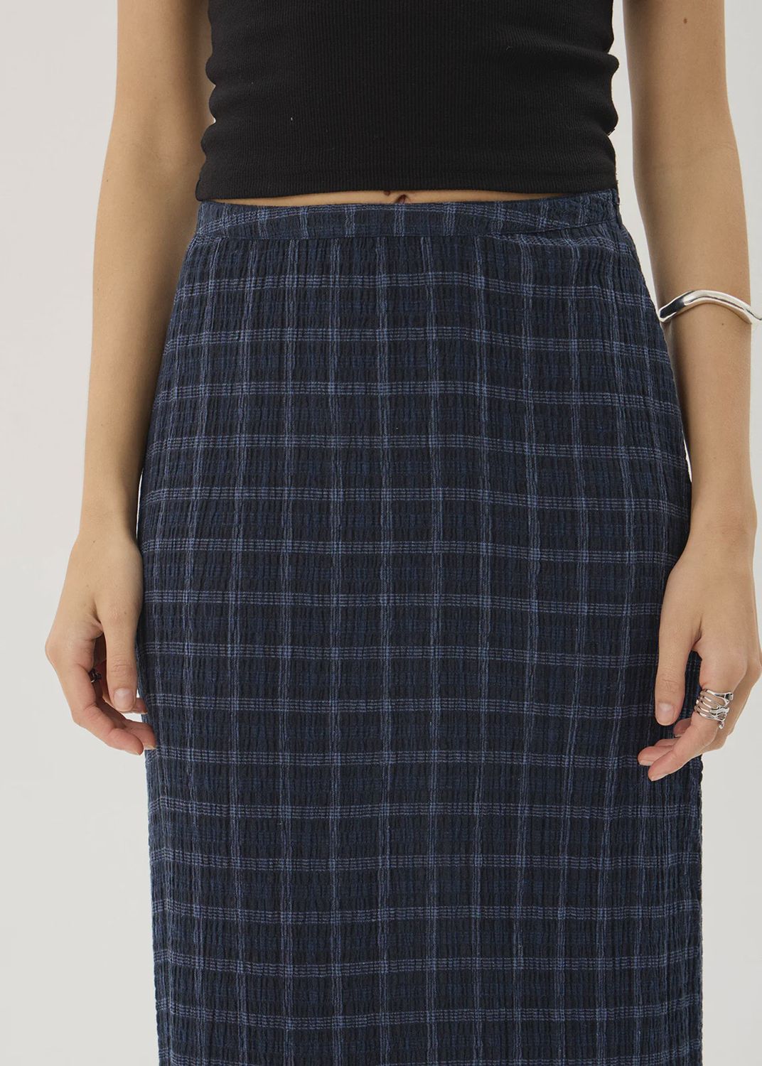Lita- Seersucker Maxi Skirt THEA MIDNIGHT CHECK, Size: XS